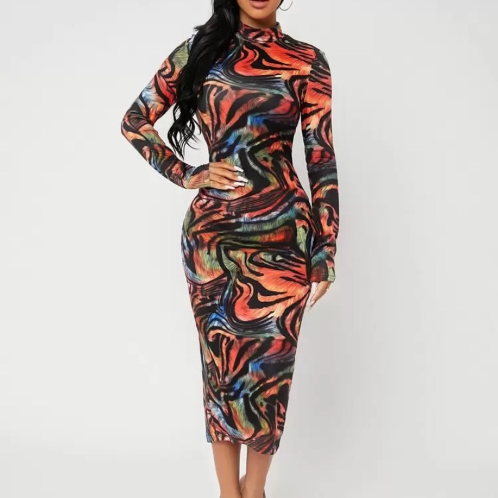 Multicolor Abstract Print Bodycon Dress women brand new size xs SHEIN